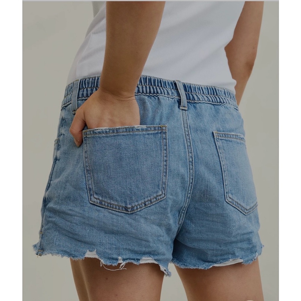 aerie Light Blue Denim Frayed Hem Shorts